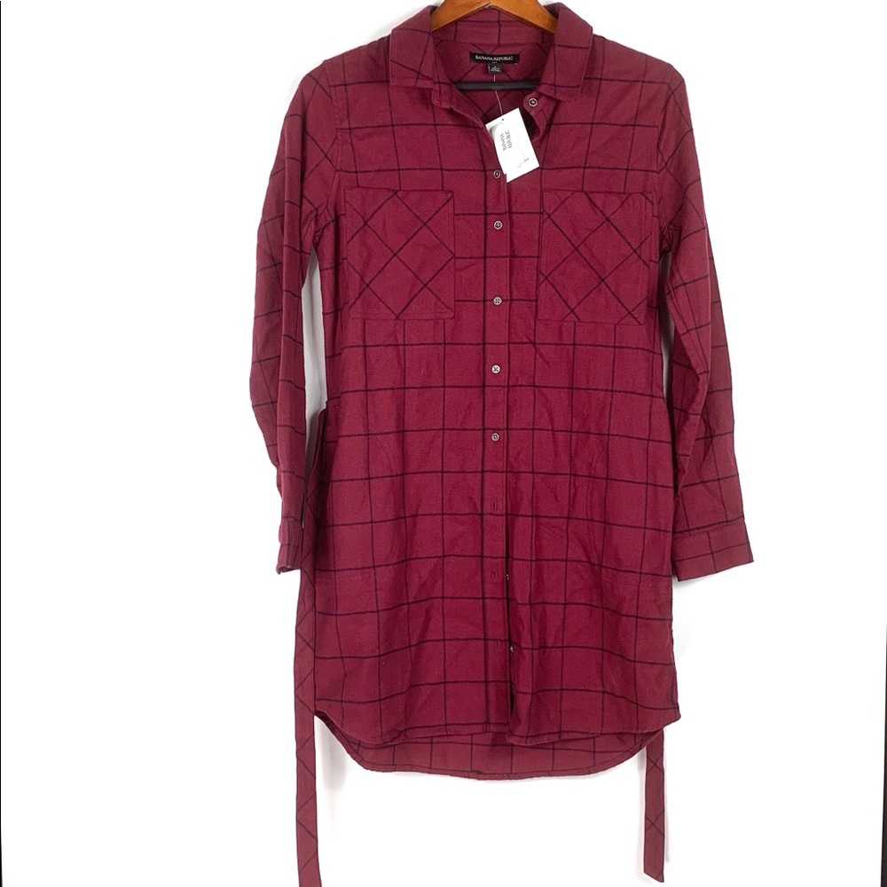 Banana republic maroon flannel shirt dress